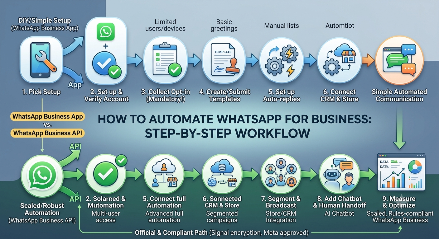 step-by-step diagram for WhatsApp automation